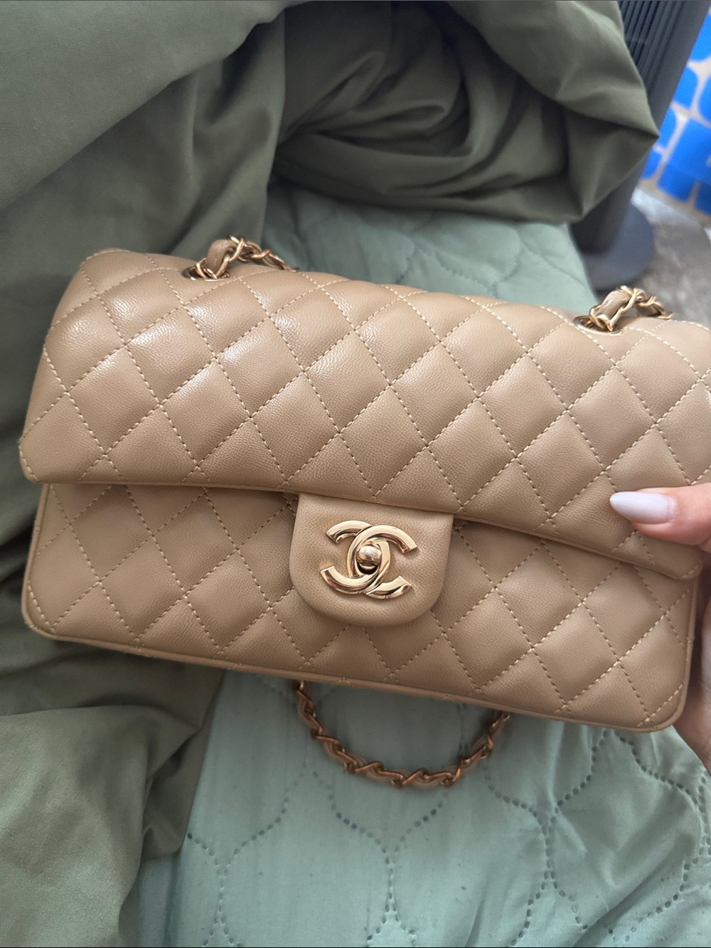 CHANEL Quilted Flap Shoulder Bag in Tan Lambskin with Gold Hardware